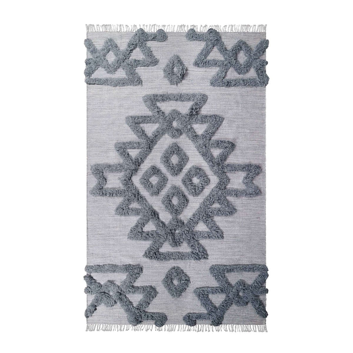 8' X 10' Silver And Grey Wool Geometric Power Loom Stain Resistant Area Rug With Fringe