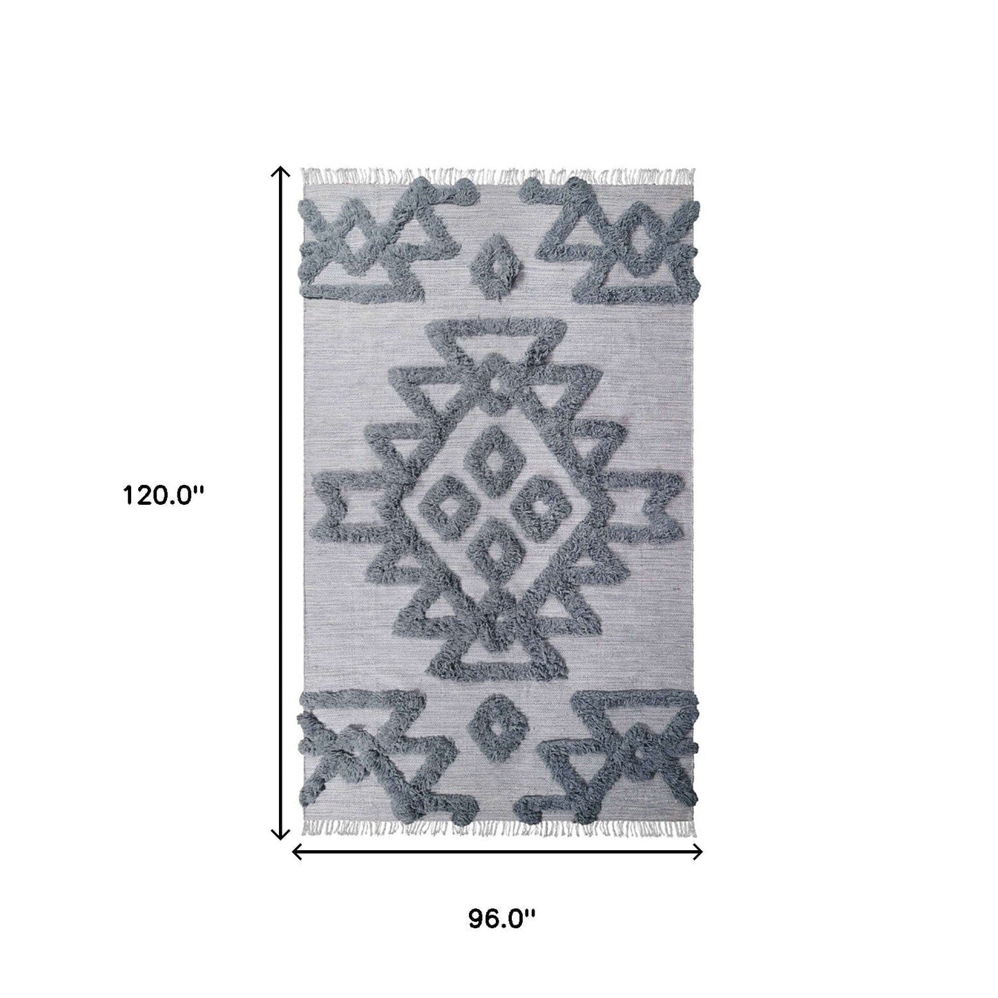 8' X 10' Silver And Grey Wool Geometric Power Loom Stain Resistant Area Rug With Fringe