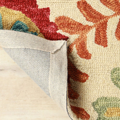 4' X 6' Cream Wool Medallion Tufted Handmade Stain Resistant Area Rug