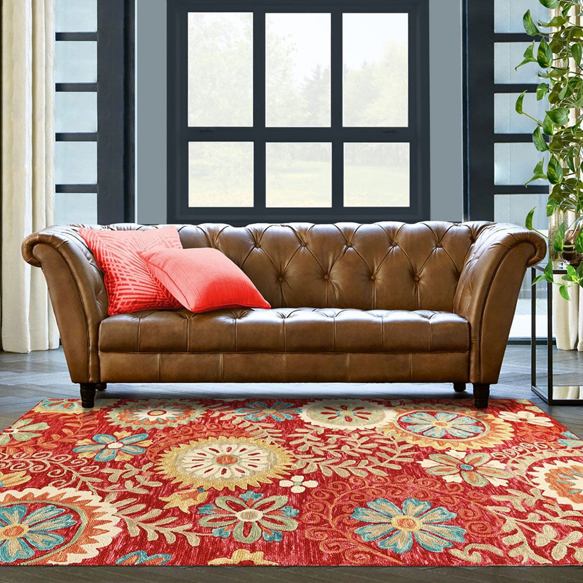 4' X 6' Rust Wool Medallion Tufted Handmade Stain Resistant Area Rug
