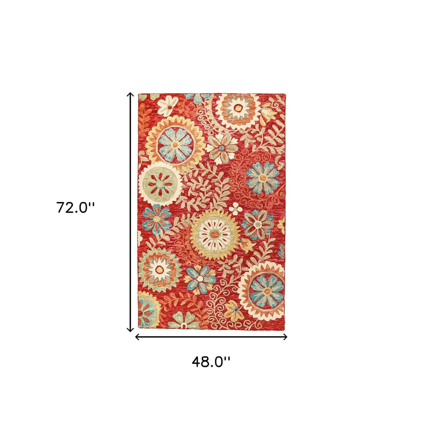 4' X 6' Rust Wool Medallion Tufted Handmade Stain Resistant Area Rug