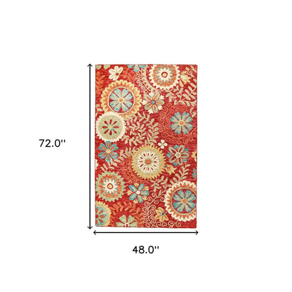 4' X 6' Rust Wool Medallion Tufted Handmade Stain Resistant Area Rug