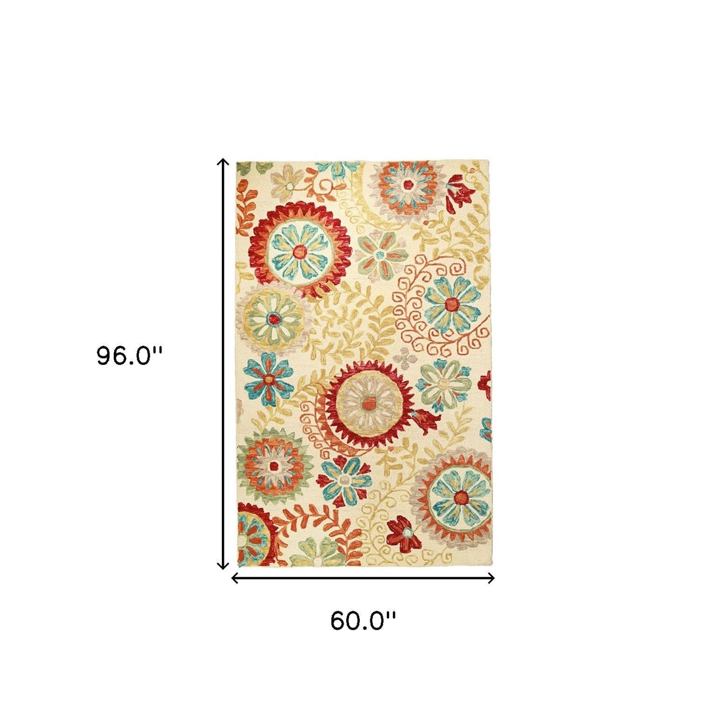 5' X 8' Cream Wool Medallion Tufted Handmade Stain Resistant Area Rug