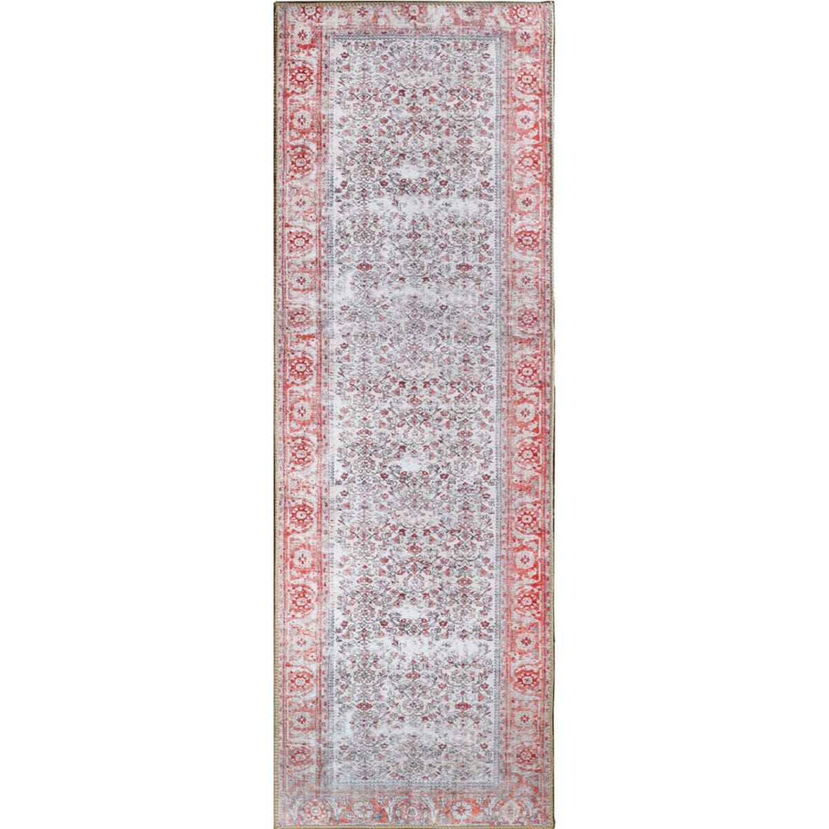 8' Berry Red Oriental Power Loom Stain Resistant Runner Rug