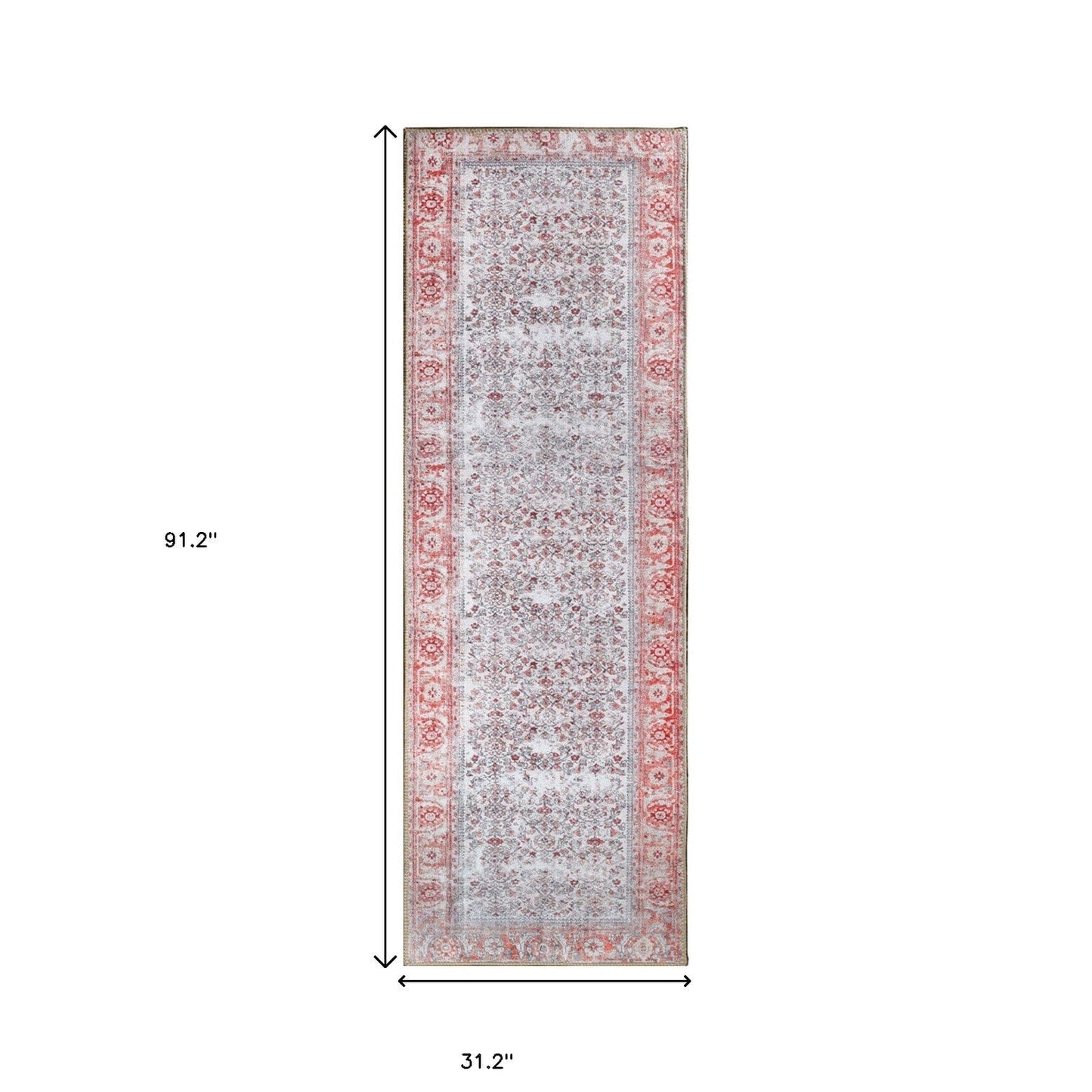 8' Berry Red Oriental Power Loom Stain Resistant Runner Rug