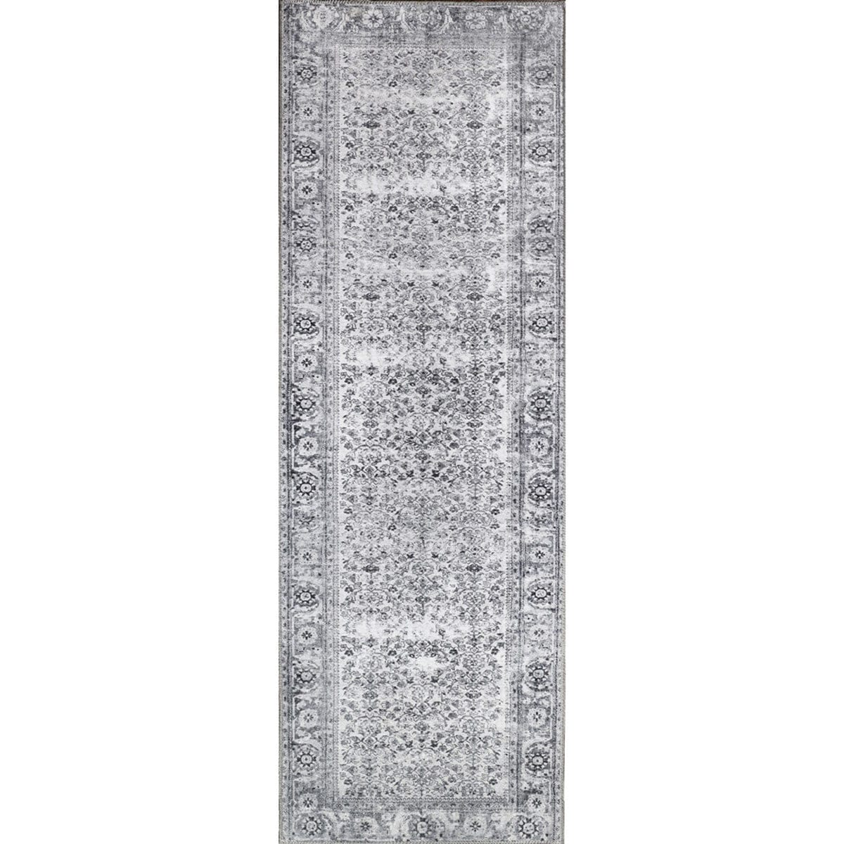 8' Charcoal Oriental Power Loom Stain Resistant Runner Rug