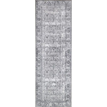 8' Charcoal Oriental Power Loom Stain Resistant Runner Rug