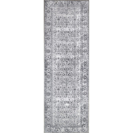 8' Charcoal Oriental Power Loom Stain Resistant Runner Rug