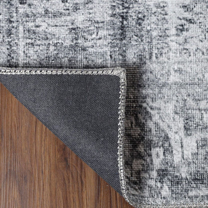 8' Charcoal Oriental Power Loom Stain Resistant Runner Rug
