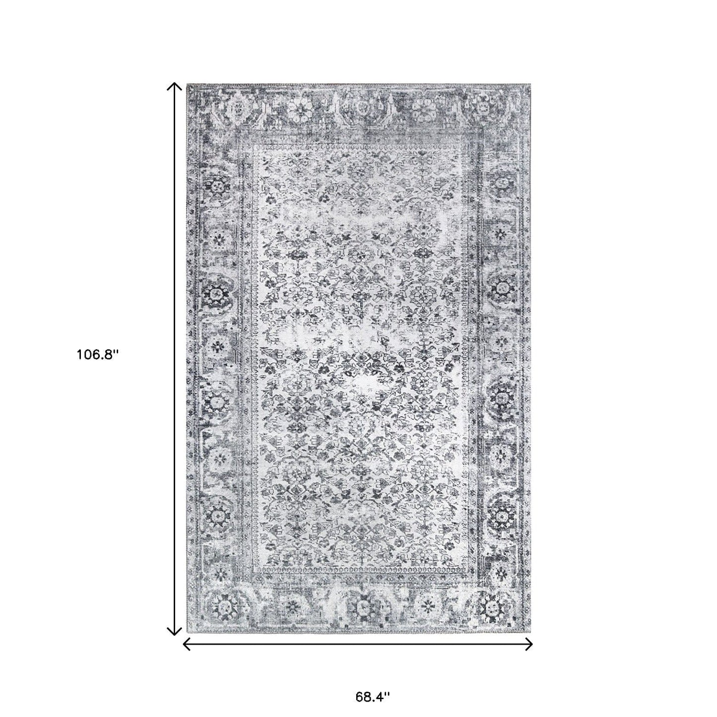 6' X 9' Charcoal Oriental Power Loom Stain Resistant Area Rug
