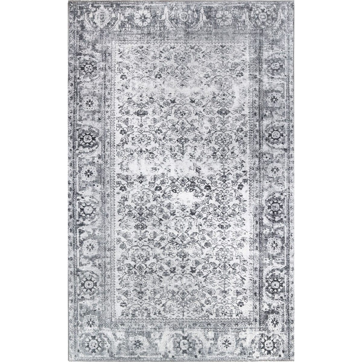 5' X 8' Charcoal Oriental Power Loom Stain Resistant Area Rug