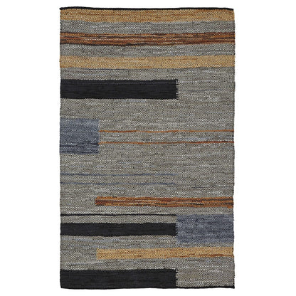 5' X 8' Grey Striped Hand Woven Stain Resistant Area Rug