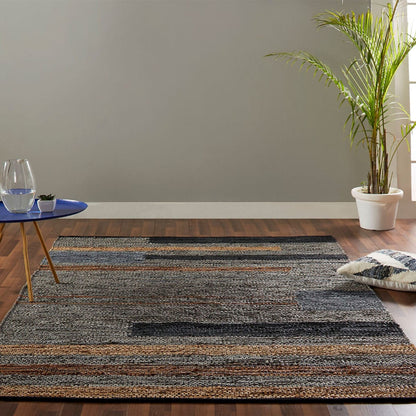 5' X 8' Grey Striped Hand Woven Stain Resistant Area Rug