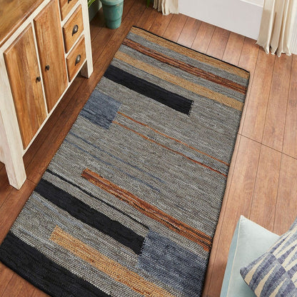 5' X 8' Grey Striped Hand Woven Stain Resistant Area Rug