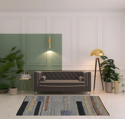 5' X 8' Grey Striped Hand Woven Stain Resistant Area Rug