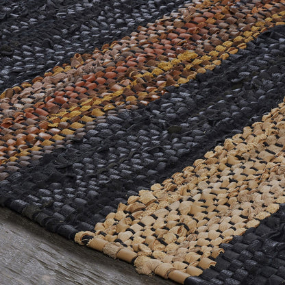 5' X 8' Navy Blue Striped Hand Woven Stain Resistant Area Rug