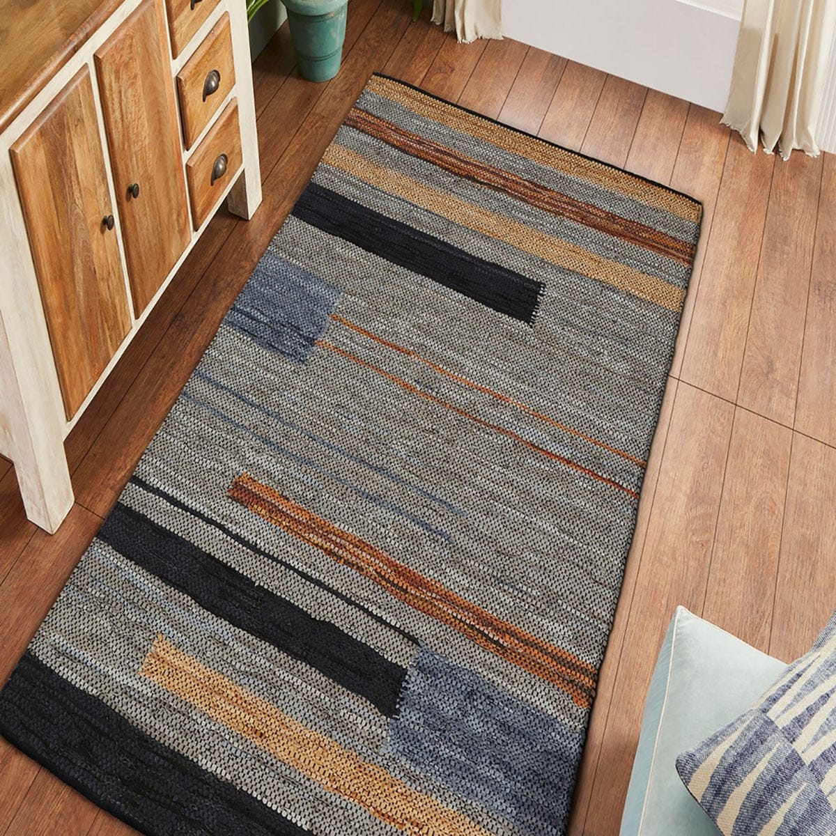 8' X 10' Grey Striped Hand Woven Stain Resistant Area Rug