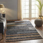 8' X 10' Navy Blue Striped Hand Woven Stain Resistant Area Rug