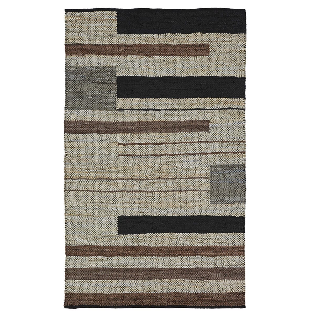 8' X 10' Oatmeal Striped Hand Woven Stain Resistant Area Rug