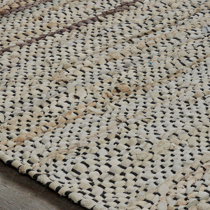 8' X 10' Oatmeal Striped Hand Woven Stain Resistant Area Rug