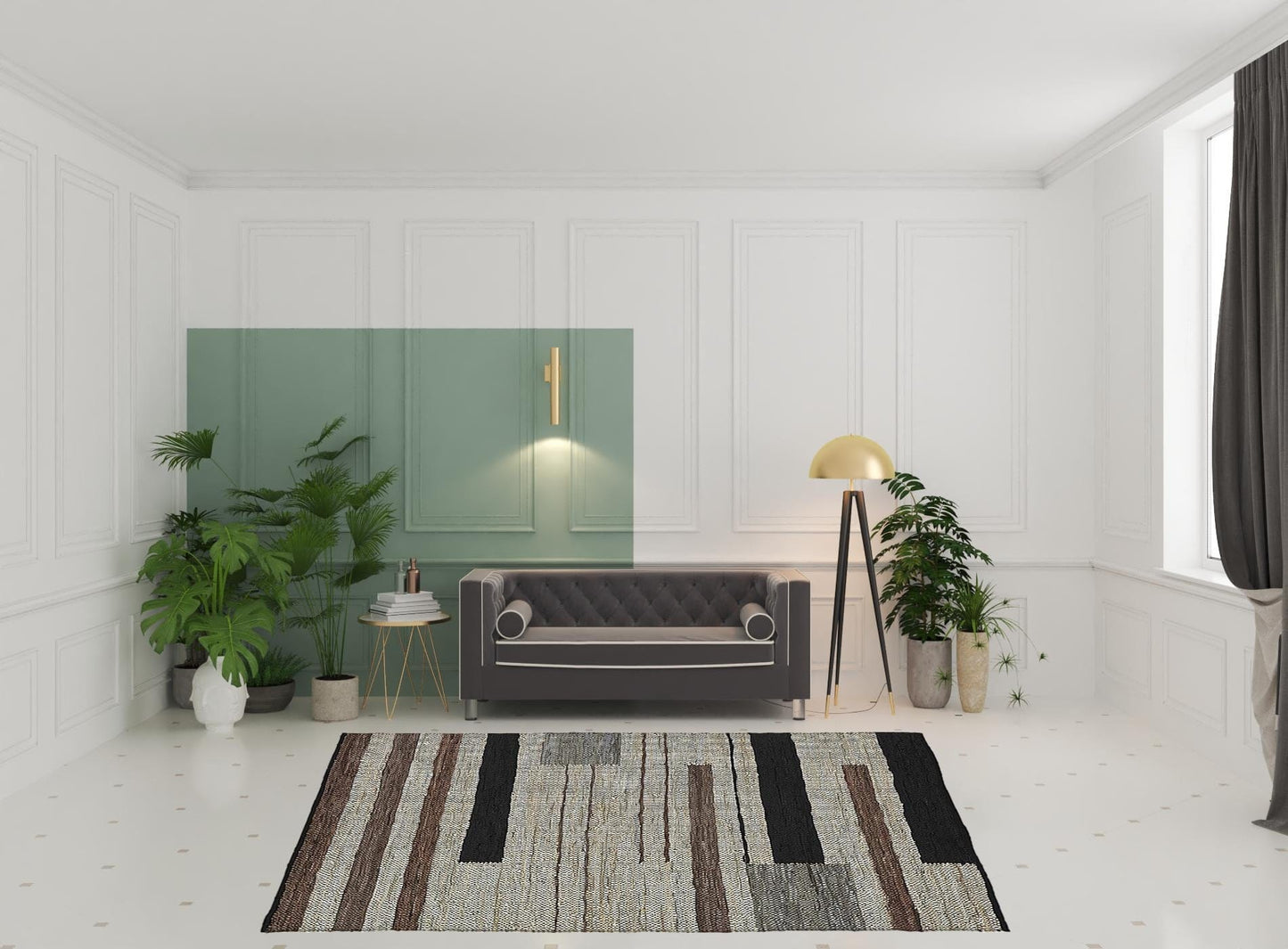 8' X 10' Oatmeal Striped Hand Woven Stain Resistant Area Rug