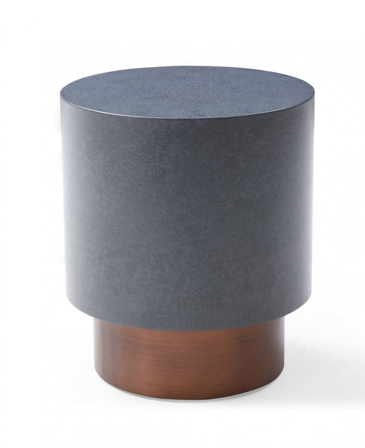 25" Antiqued Copper And Grey Galvanized Metal Round End Table