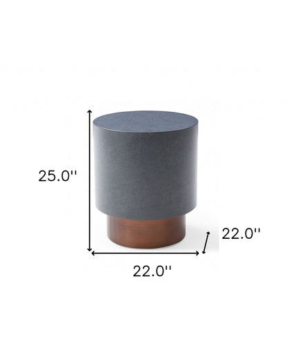 25" Antiqued Copper And Grey Galvanized Metal Round End Table