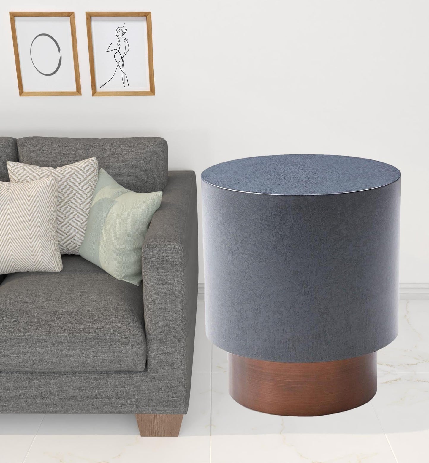 25" Antiqued Copper And Grey Galvanized Metal Round End Table