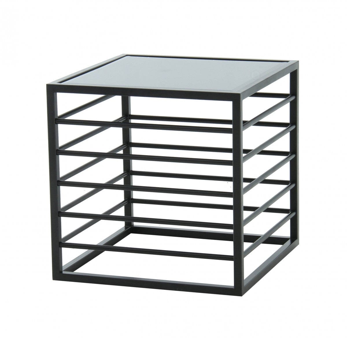 24" Black and Metal Contemporary Glass Square End Table