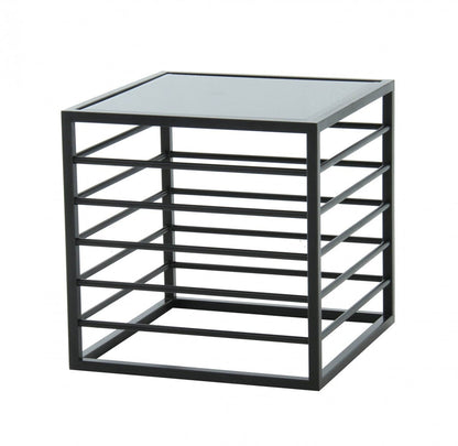 24" Black and Metal Contemporary Glass Square End Table