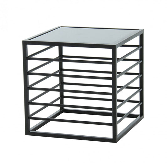 24" Black and Metal Contemporary Glass Square End Table