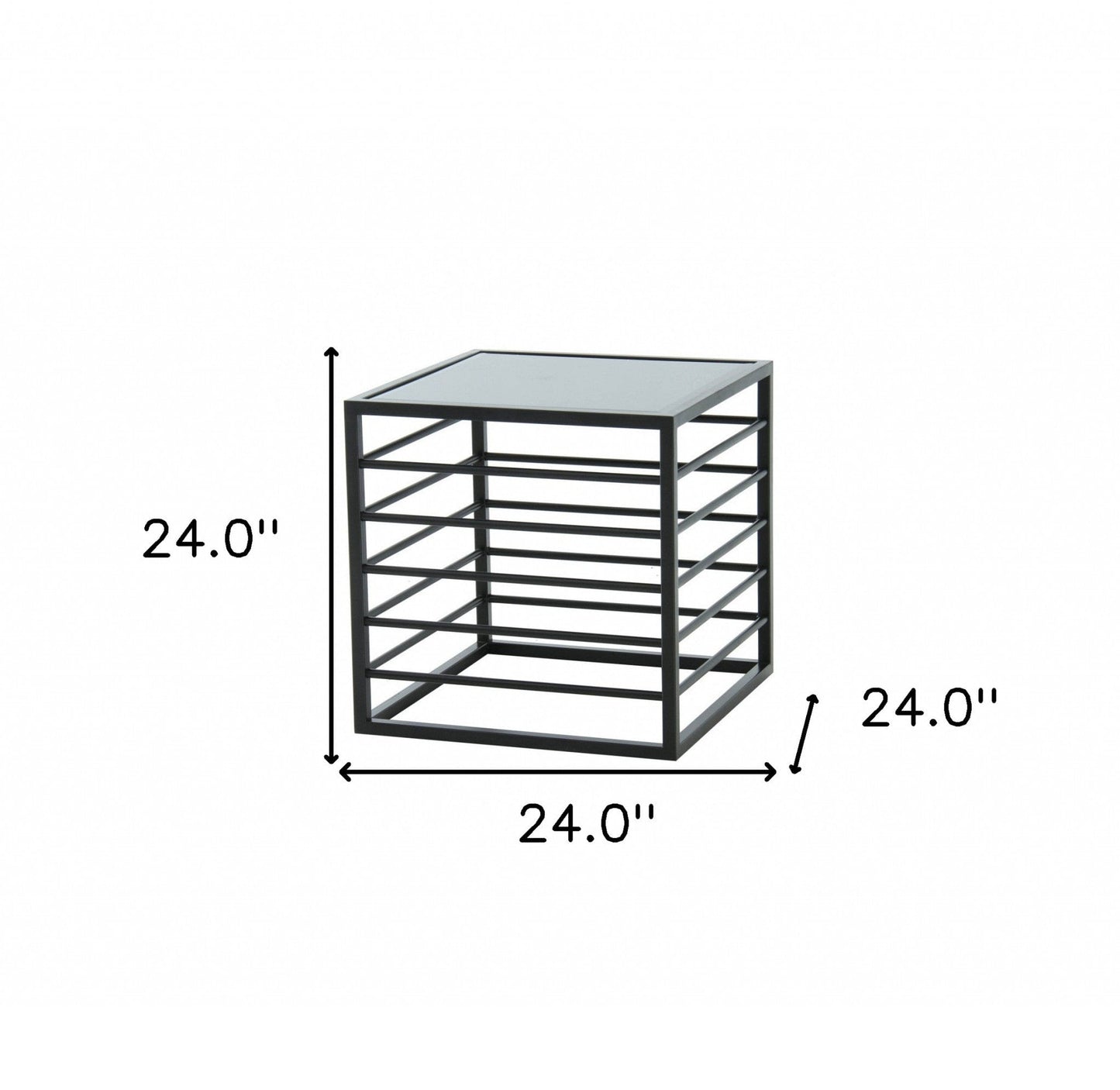 24" Black and Metal Contemporary Glass Square End Table