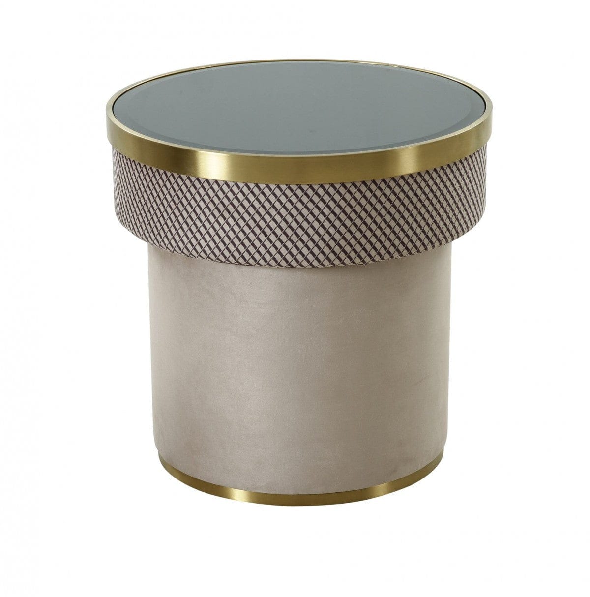 22" Gold And Light Grey Round End Table