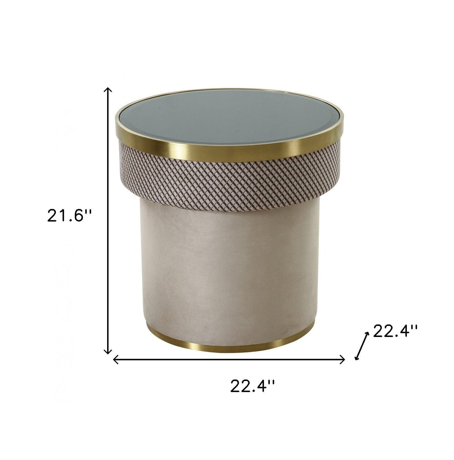22" Gold And Light Grey Round End Table