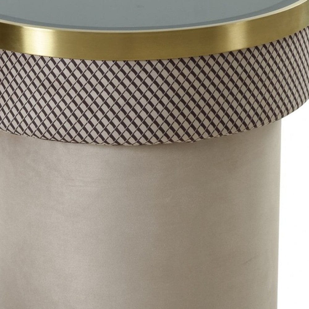 22" Gold And Light Grey Round End Table