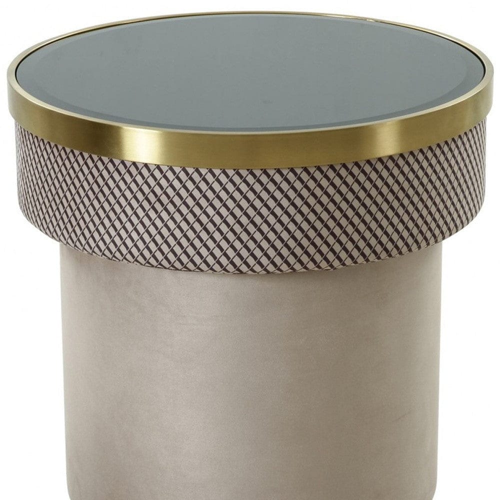 22" Gold And Light Grey Round End Table