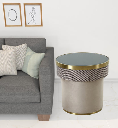 22" Gold And Light Grey Round End Table