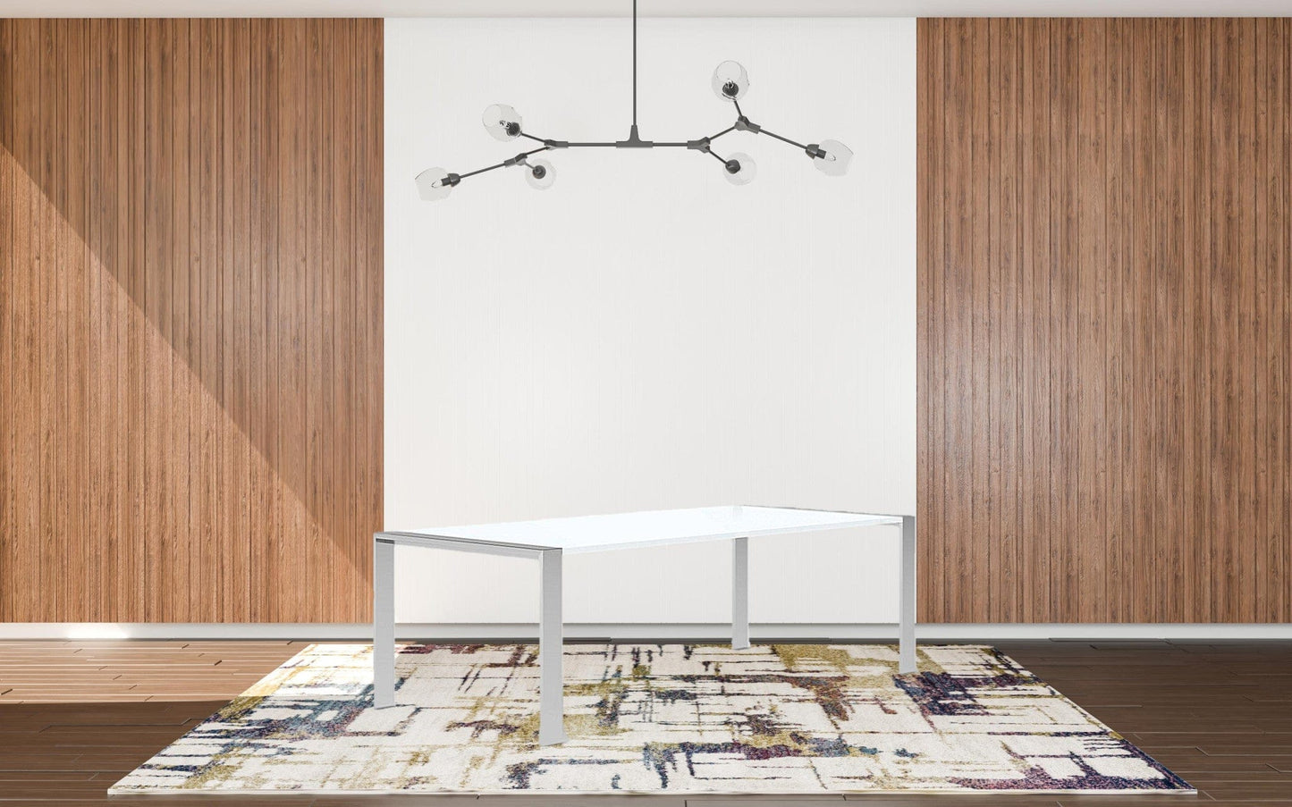 95" White And Chrome Rectangular Manufactured Wood And Stainless Steel Dining Table