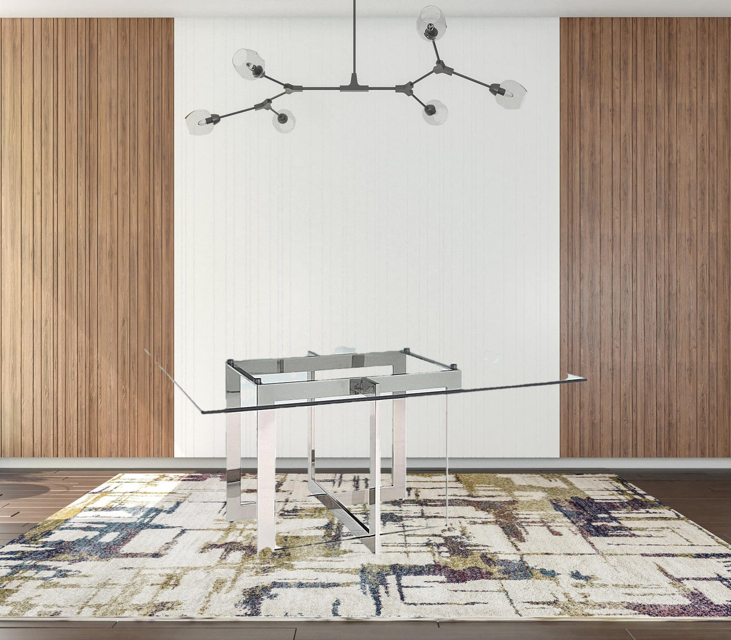 59" Clear And Gun Metal Square Glass And Stainless Steel Dining Table
