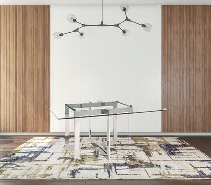 59" Clear And Gun Metal Square Glass And Stainless Steel Dining Table
