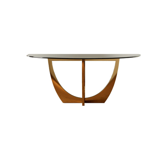 71" Clear And Gold Oval Glass And Stainless Steel Dining Table