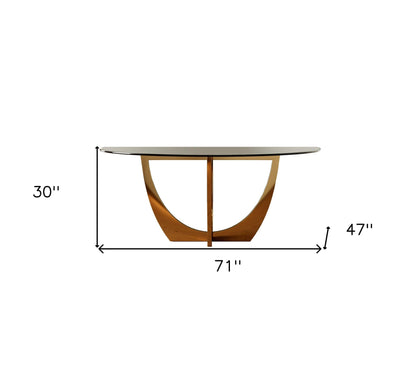 71" Clear And Gold Oval Glass And Stainless Steel Dining Table