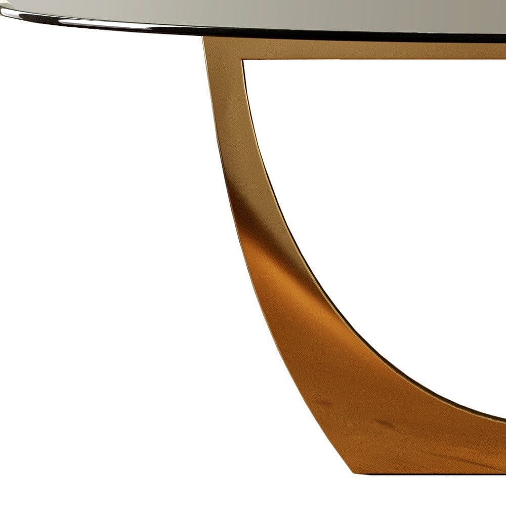 71" Clear And Gold Oval Glass And Stainless Steel Dining Table