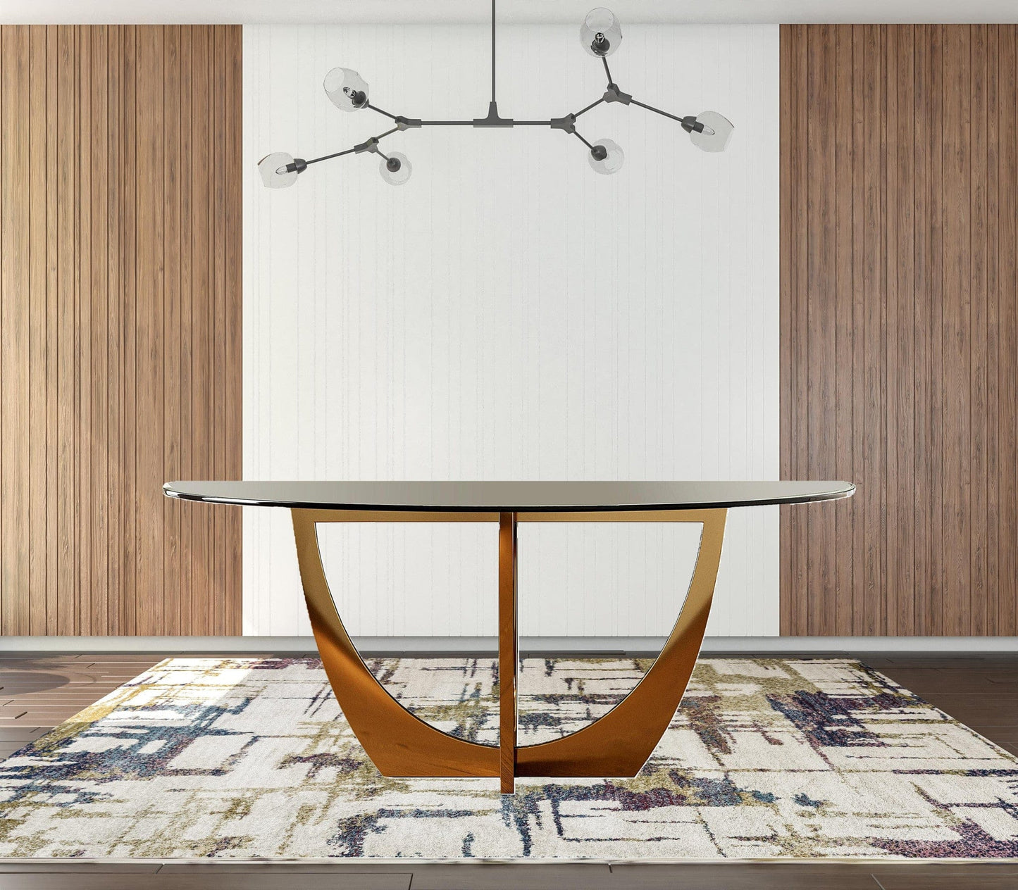 71" Clear And Gold Oval Glass And Stainless Steel Dining Table