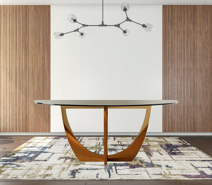 71" Clear And Gold Oval Glass And Stainless Steel Dining Table