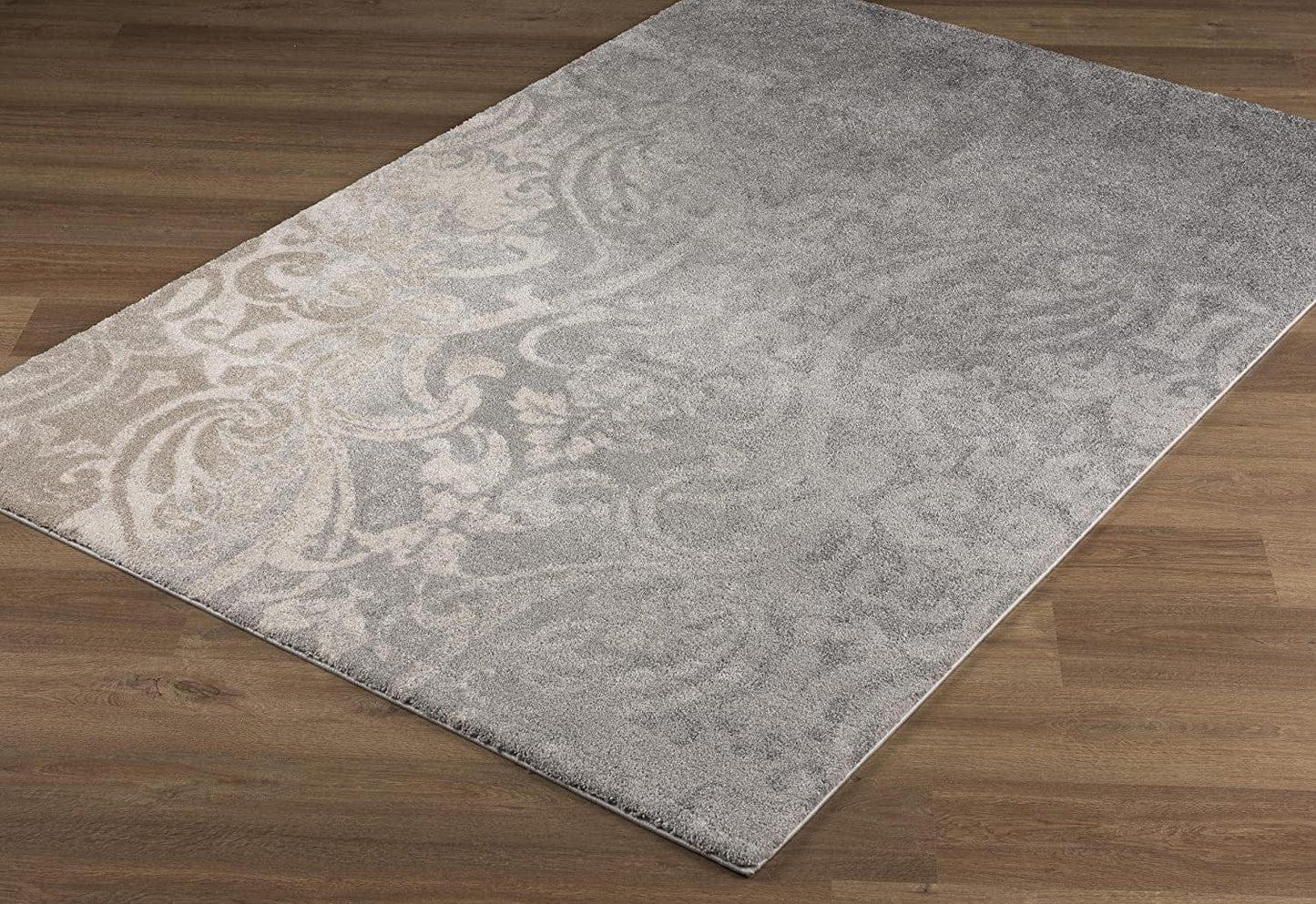 4' X 6' Grey Damask Power Loom Stain Resistant Area Rug
