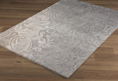 4' X 6' Grey Damask Power Loom Stain Resistant Area Rug