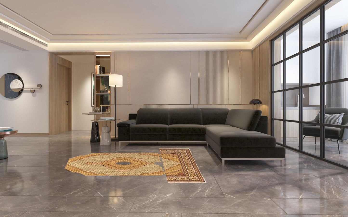 5' X 8' Cream Oriental Power Loom Stain Resistant Area Rug