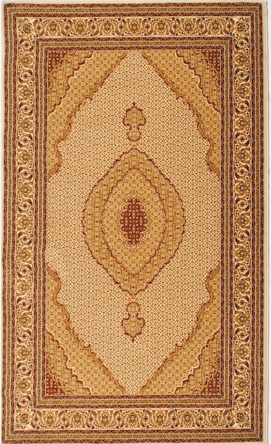 7' Round Cream Round Oriental Power Loom Stain Resistant Area Rug