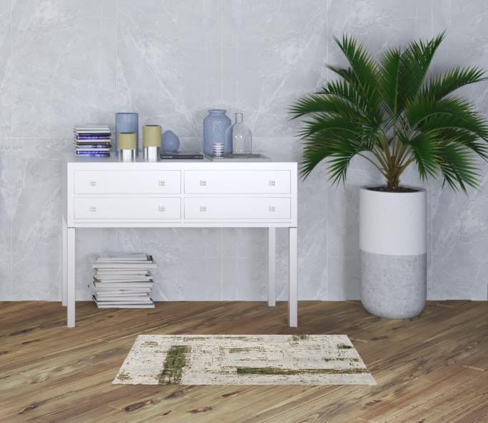 2' X 4' Green Abstract Power Loom Stain Resistant Area Rug